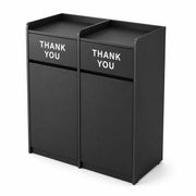 Glownary Double Waste Receptacle Enclosure, Black Wood Cabinet, 50 Gallon, Thank You Swing Doors, Indoor Use, 44.5x22x46.5 Inch
