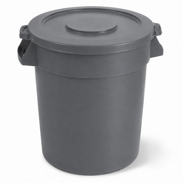 Glownary Commercial Trash Can with Lid, 20 Gallon Round Heavy-Duty Plastic, Gray, NSF Listed, Indoor Use