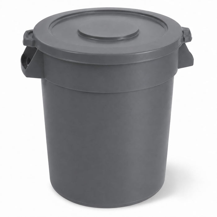Glownary Commercial Trash Can with Lid, 20 Gallon Round Heavy-Duty Plastic, Gray, NSF Listed, Indoor Use