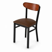 Glownary Boomerang Chair, Black Metal Frame with Dark Brown Vinyl Seat, Antique Walnut Wood Back, Mid-Century Style, 32 Inch Height, Indoor Commercial Use
