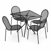 Glownary Harbor Black Square Outdoor Table Set with 4 Side Chairs, Steel Mesh, 36 Inch, Powder-Coated, Stackable, Standard Height