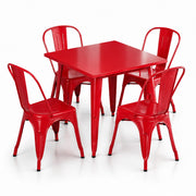 Glownary Alloy Square Outdoor Dining Set, Ruby Red Steel, 35.5 x 35.5 Inch Table with 4 Stackable Cafe Chairs, Standard Height, Indoor/Outdoor Use