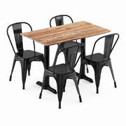 Glownary Rectangular Dining Set, Yukon Oak Table with Black Alloy Outdoor Cafe Chairs, 27.5x47.2 Inch Table, 4 Chairs