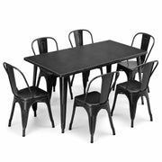 Glownary Alloy Rectangular Outdoor Dining Set, Distressed Onyx Black, Steel, 63 x 31.5 Inch Table with 6 Stackable Cafe Chairs, Standard Height