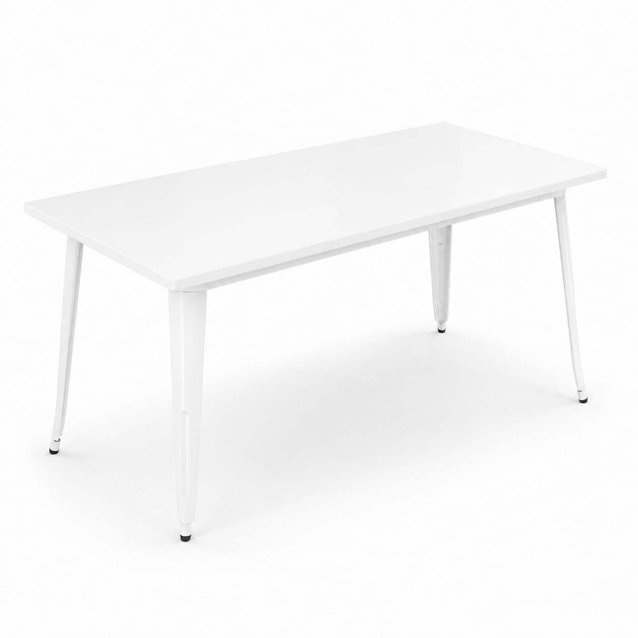 Glownary Rectangular Steel Table, Pearl White, 63 x 32 Inch, Standard Height, Indoor Outdoor, Powder Coated, 6 Seater