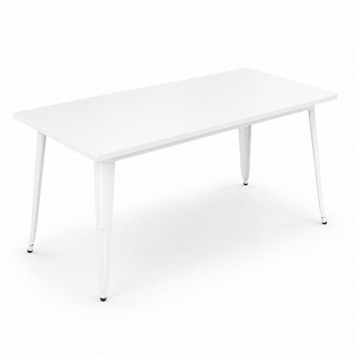 Glownary Rectangular Steel Table, Pearl White, 63 x 32 Inch, Standard Height, Indoor Outdoor, Powder Coated, 6 Seater