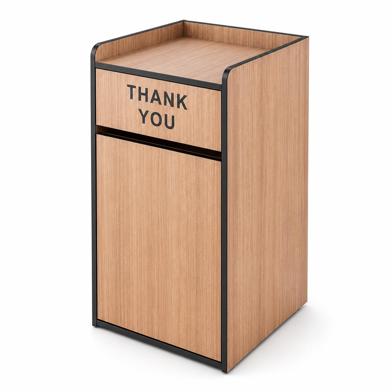Glownary Waste Receptacle Enclosure, Weathered Walnut Wood, 35 Gallon, Square, Indoor Trash Cabinet with Thank You Swing Door, 23.75x23.38x44 Inches