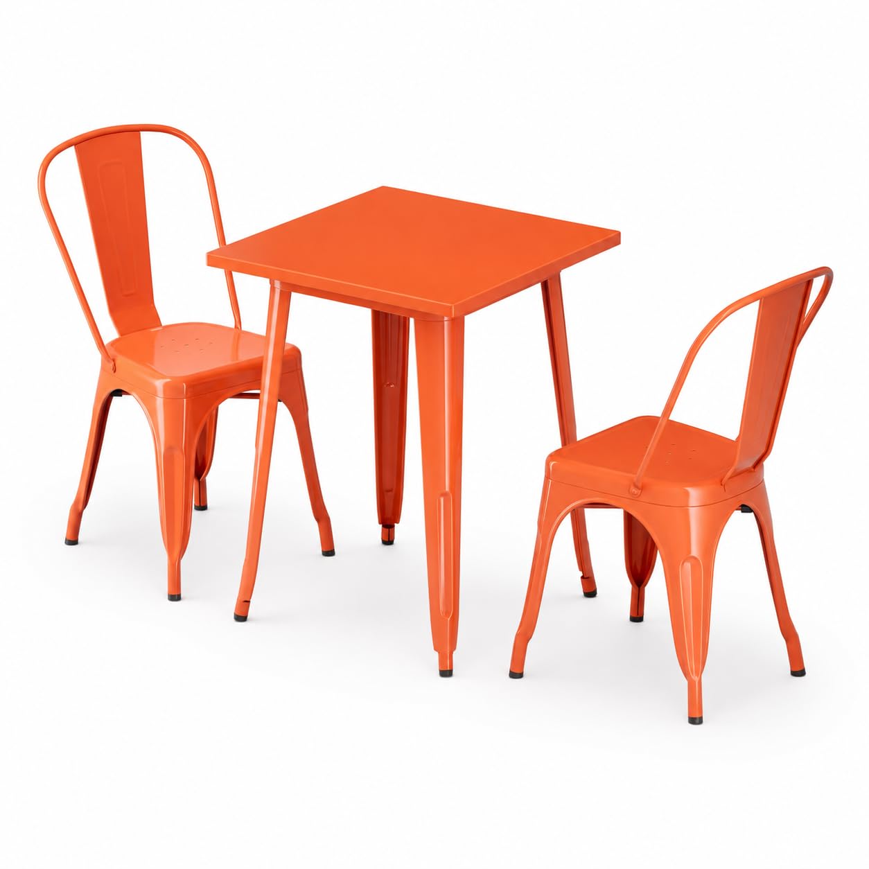 Glownary Alloy Outdoor Dining Set, Amber Orange Steel, 23.5-Inch Square Table with 2 Stackable Cafe Chairs, Standard Height