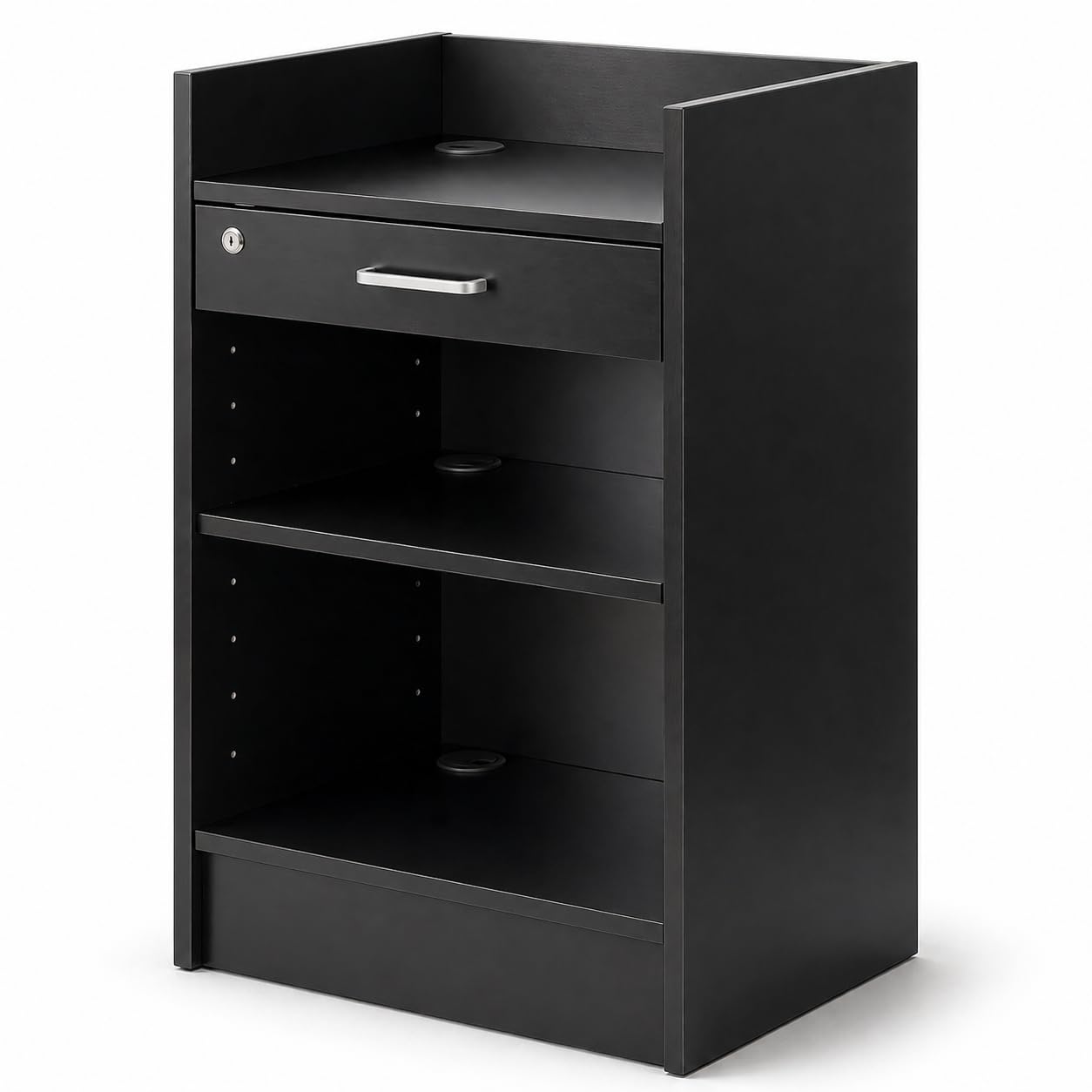 Glownary Black Cash Register Stand with Locking Drawer, 3 Shelves, Melamine Laminate, 24x18x38 Inches