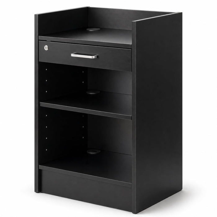 Glownary Black Cash Register Stand with Locking Drawer, 3 Shelves, Melamine Laminate, 24x18x38 Inches