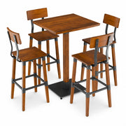 Glownary Industrial Square Bar Height Table Set with 4 Stools, Rustic Walnut, Solid Wood Live Edge, 30x30x42 Inch