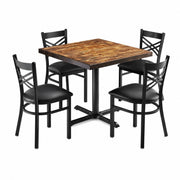 Glownary Square Wood Butcher Block Dining Table Set, Vintage Brown, 36 Inch, with 4 Black Cross Back Chairs, Standard Height