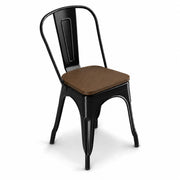 Glownary Alloy Indoor Cafe Chair, Onyx Black Steel Frame with Walnut Wood Seat, 400 lb Capacity, Stackable, Modern Industrial Style