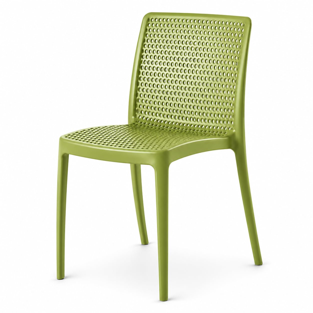 Glownary Rio Sea Moss Green Resin Side Chair, Indoor Outdoor, Stackable, Perforated Seat, Commercial Grade, 20.1x21.3x32.5 Inches, 350 lb Capacity