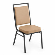 Glownary Square Back Banquet Chair, Beige Vinyl Seat, Black Metal Frame, Stackable, 300 lb Capacity, 36.75x22x17 Inches
