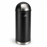 Glownary Round Metal Trash Can, Black Powder-Coated, 15 Gallon Capacity, Push Door Lid, Indoor Decorative Waste Receptacle, 36 Inch Height, 13.75 Inch Diameter