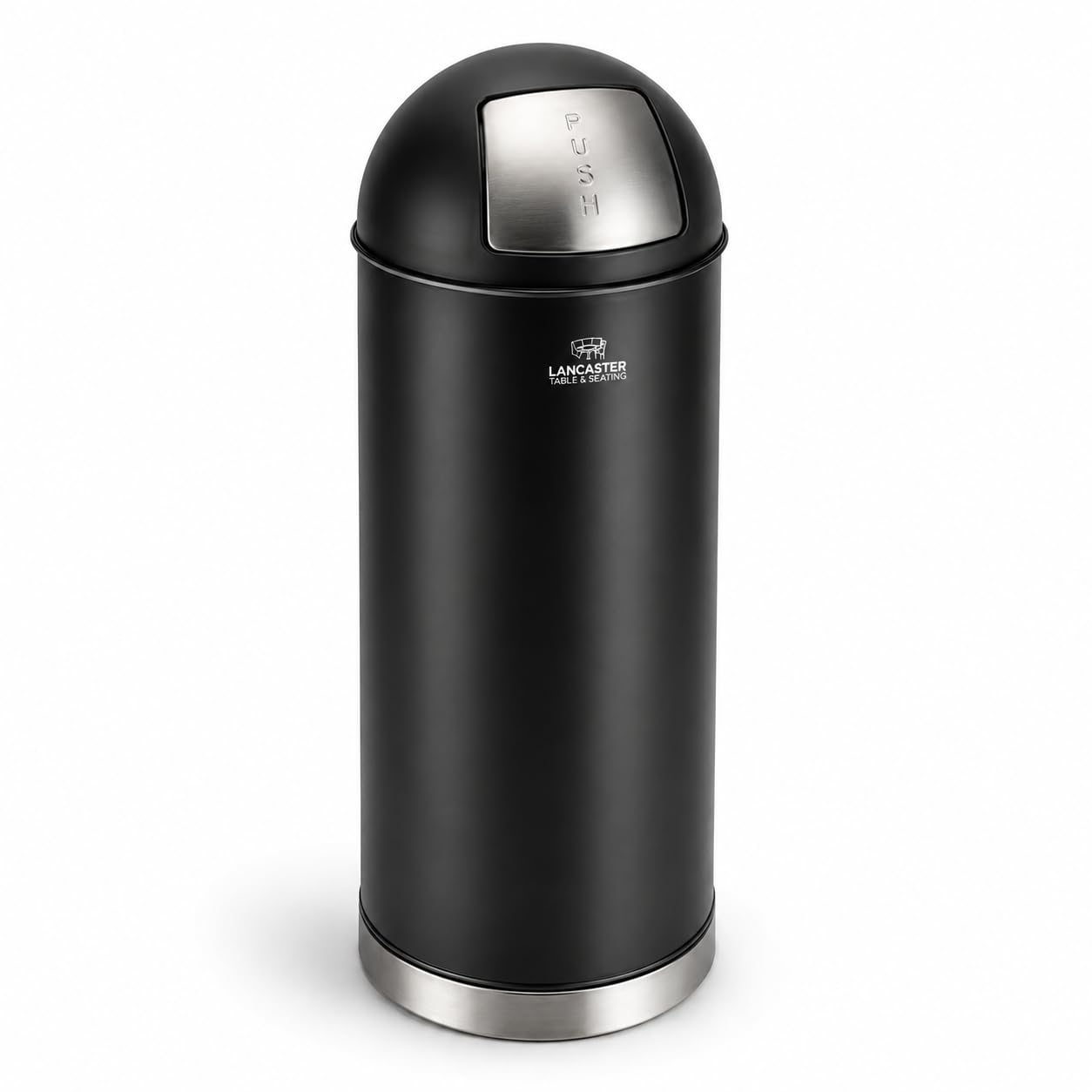 Glownary Round Metal Trash Can, Black Powder-Coated, 15 Gallon Capacity, Push Door Lid, Indoor Decorative Waste Receptacle, 36 Inch Height, 13.75 Inch Diameter