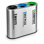 Glownary Stainless Steel Three-Stream Trash Can, Silver Black Blue Green, 33 Gallon, Indoor Commercial, 36x14x30 Inches