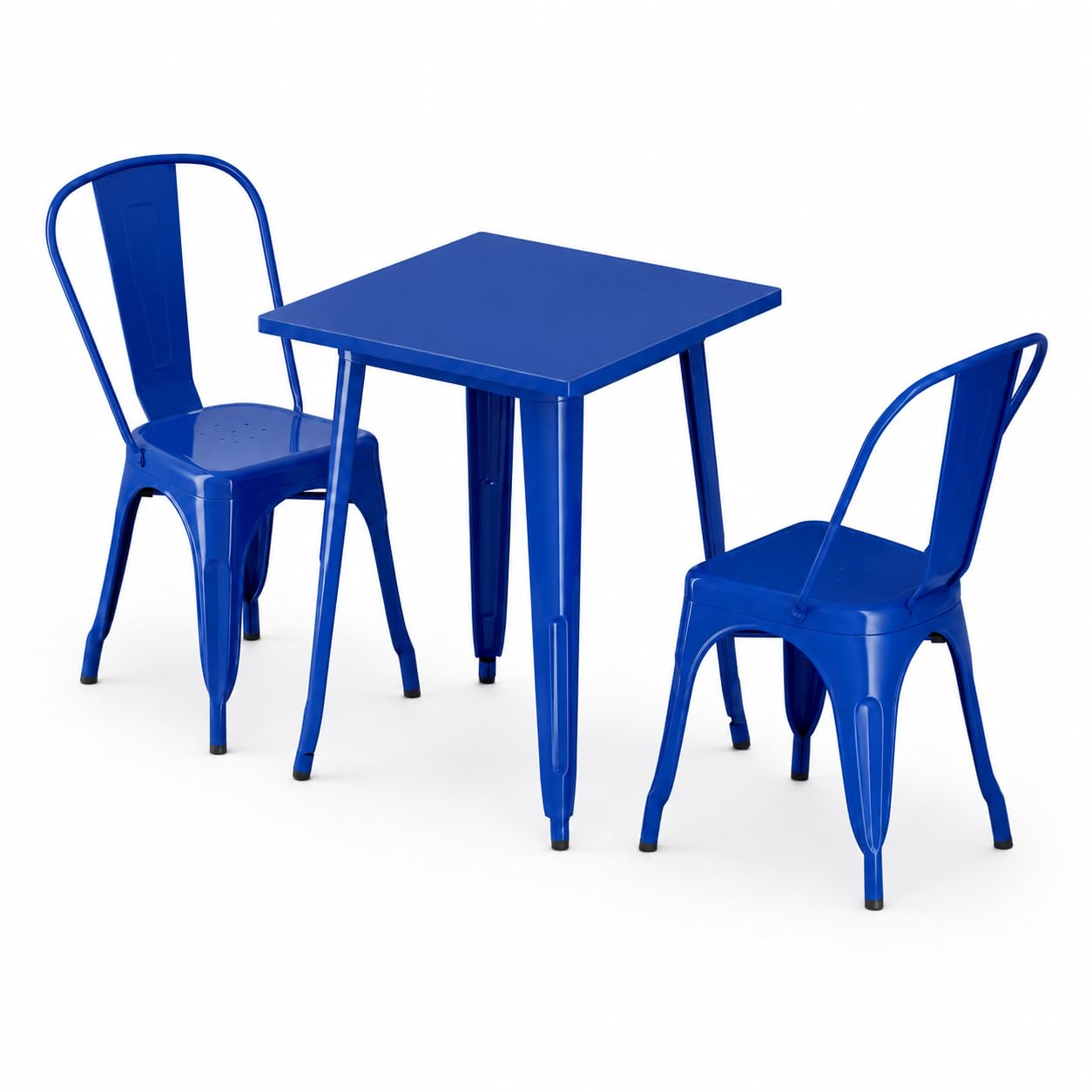 Glownary Alloy Square Outdoor Dining Set, Blue Quartz Steel Table 23.5x23.5 Inch with 2 Stackable Cafe Chairs, Standard Height for Indoor, Outdoor Use