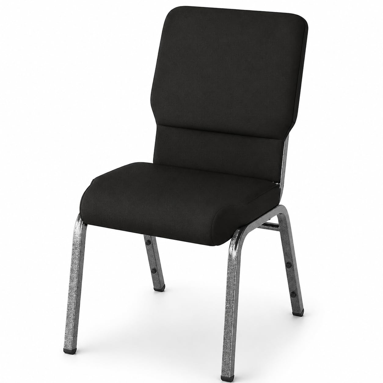 Glownary Church Chair, Silver Vein Steel Frame, Black Fabric, 18.5 Inch Width, Stackable, Storage Pocket, Without Arms, 350 lb Capacity