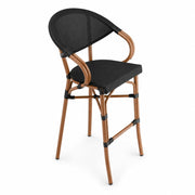 Glownary Bistro Outdoor Barstool, Black Teslin Fabric, Aluminum Frame, Bar Height 44.5 Inch, Stackable with Arms, 330 lb Capacity