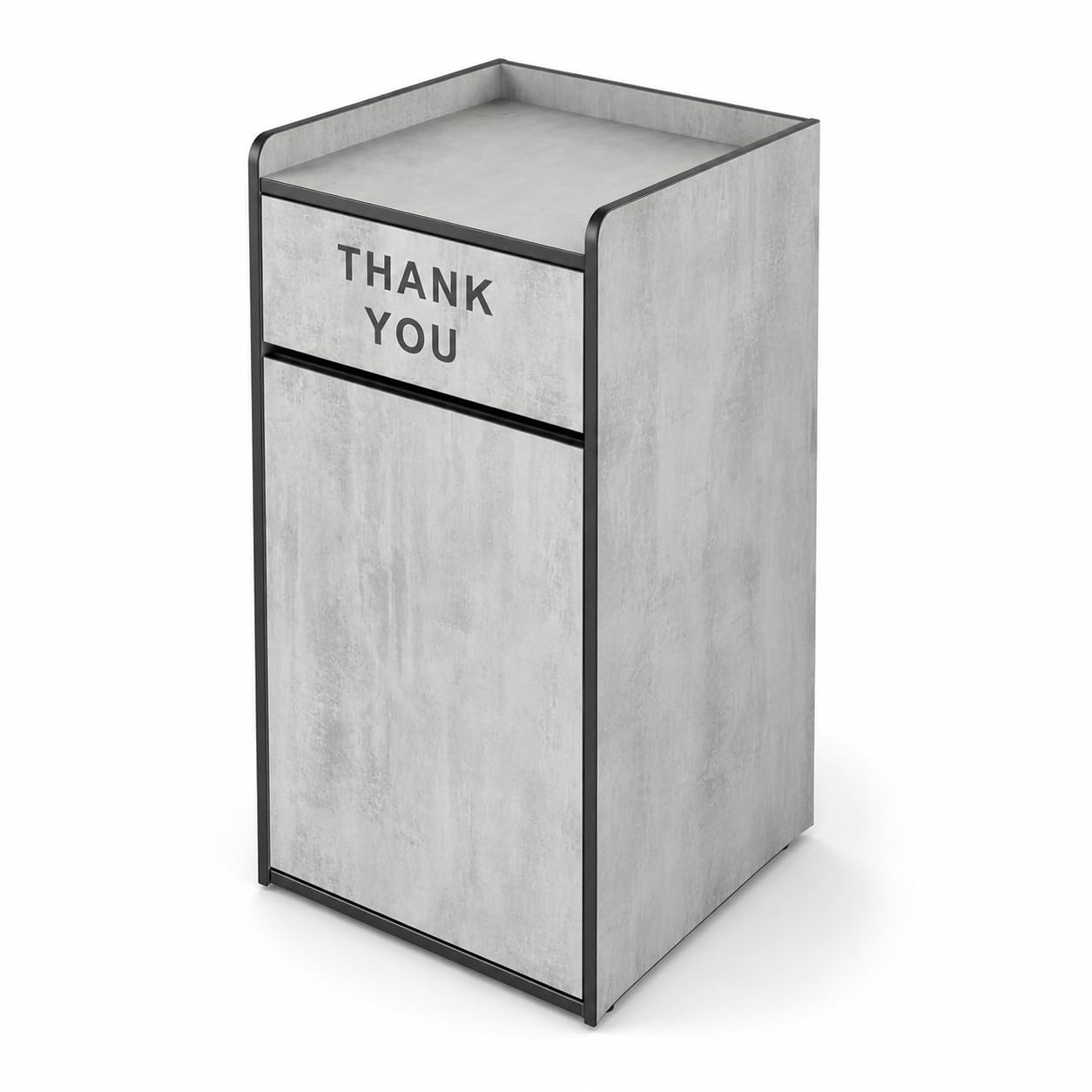 Glownary Waste Receptacle Enclosure, 35 Gallon, Gray Concrete Laminate, Wood, Square, Thank You Swing Door, Indoor Trash Cabinet, 23.75x23.38x44 Inch