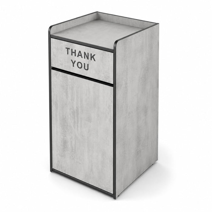 Glownary Waste Receptacle Enclosure, 35 Gallon, Gray Concrete Laminate, Wood, Square, Thank You Swing Door, Indoor Trash Cabinet, 23.75x23.38x44 Inch