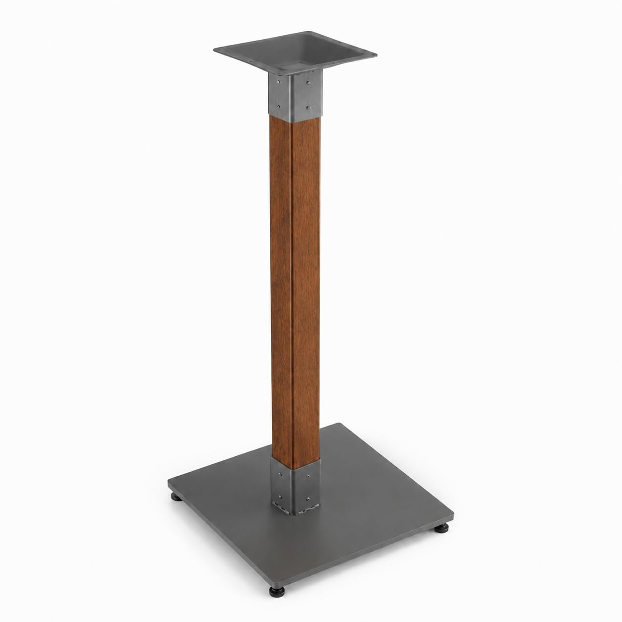 Glownary Industrial Bar Height Table Base, Rustic Walnut, Steel and Wood Construction, 18x18x40 Inches, 300 lb Capacity, Square Base