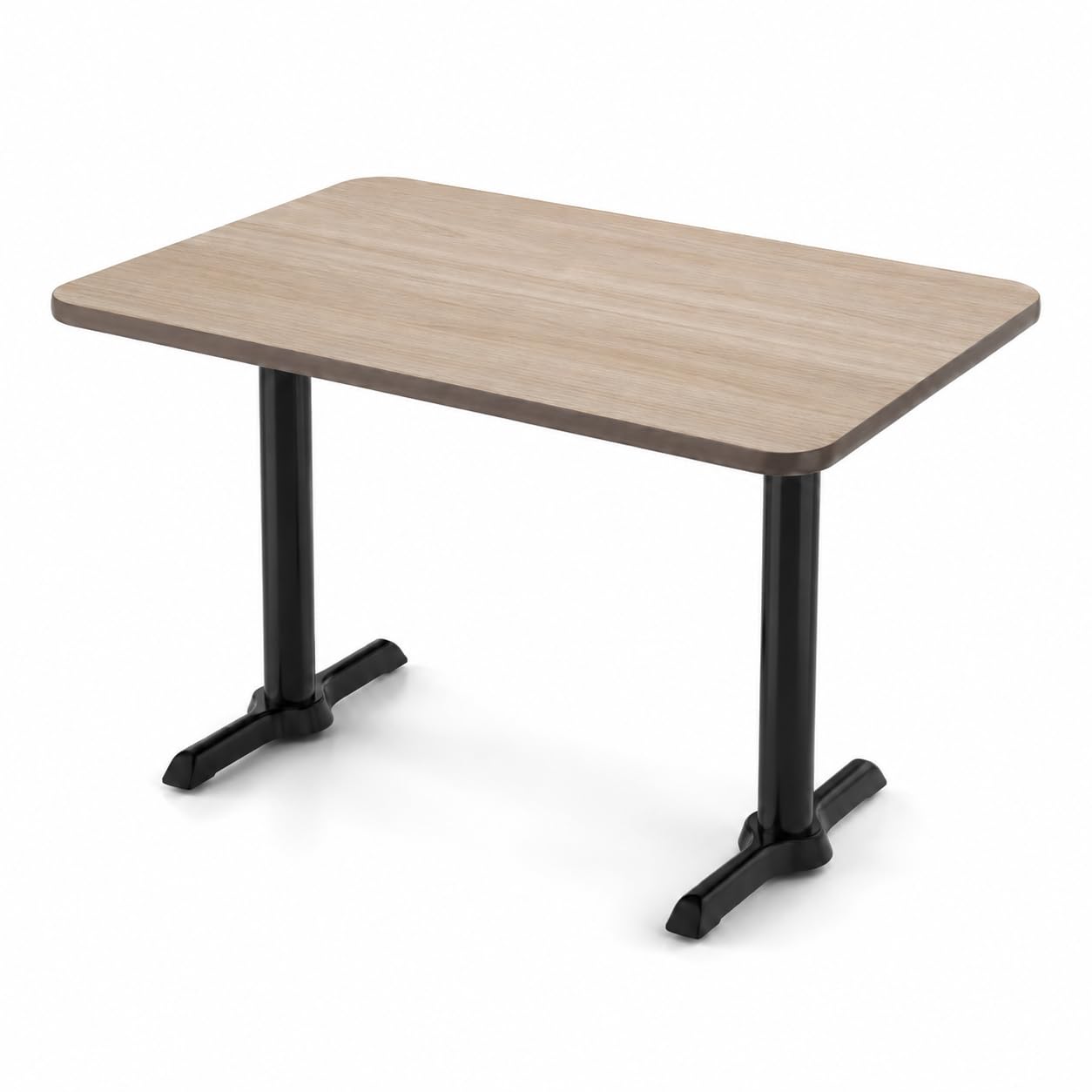 Glownary Reversible Restaurant Table, White Birch/Ash Laminate Top, Black Cast Iron Base, 30 x 48 Inch, Standard Height, Indoor Use