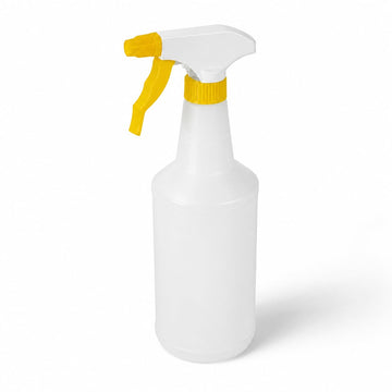 Glownary Spray Bottles with Yellow Trigger, 24 oz, Clear Plastic, 12 Pack, Unlabeled with Measurements