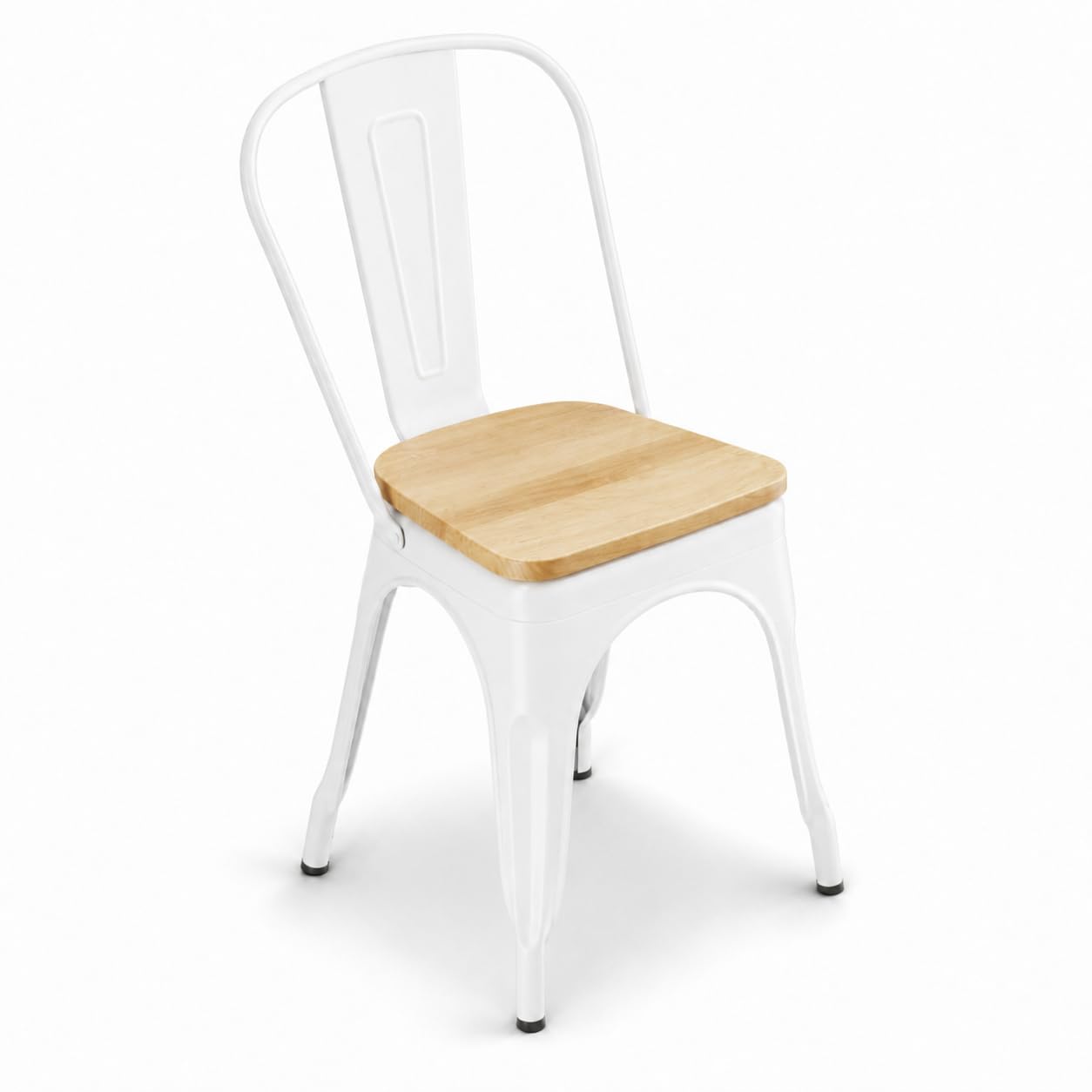 Glownary Alloy Indoor Cafe Chair, Pearl White Steel Frame with Natural Wood Seat, 33.5 Inch Height, 400 lb Capacity, Stackable, Modern Style