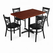 Glownary Wood Butcher Block Dining Table Set with 4 Black Cross Back Chairs, Mahogany Finish, 30 x 48 Inch Rectangle Top, Indoor