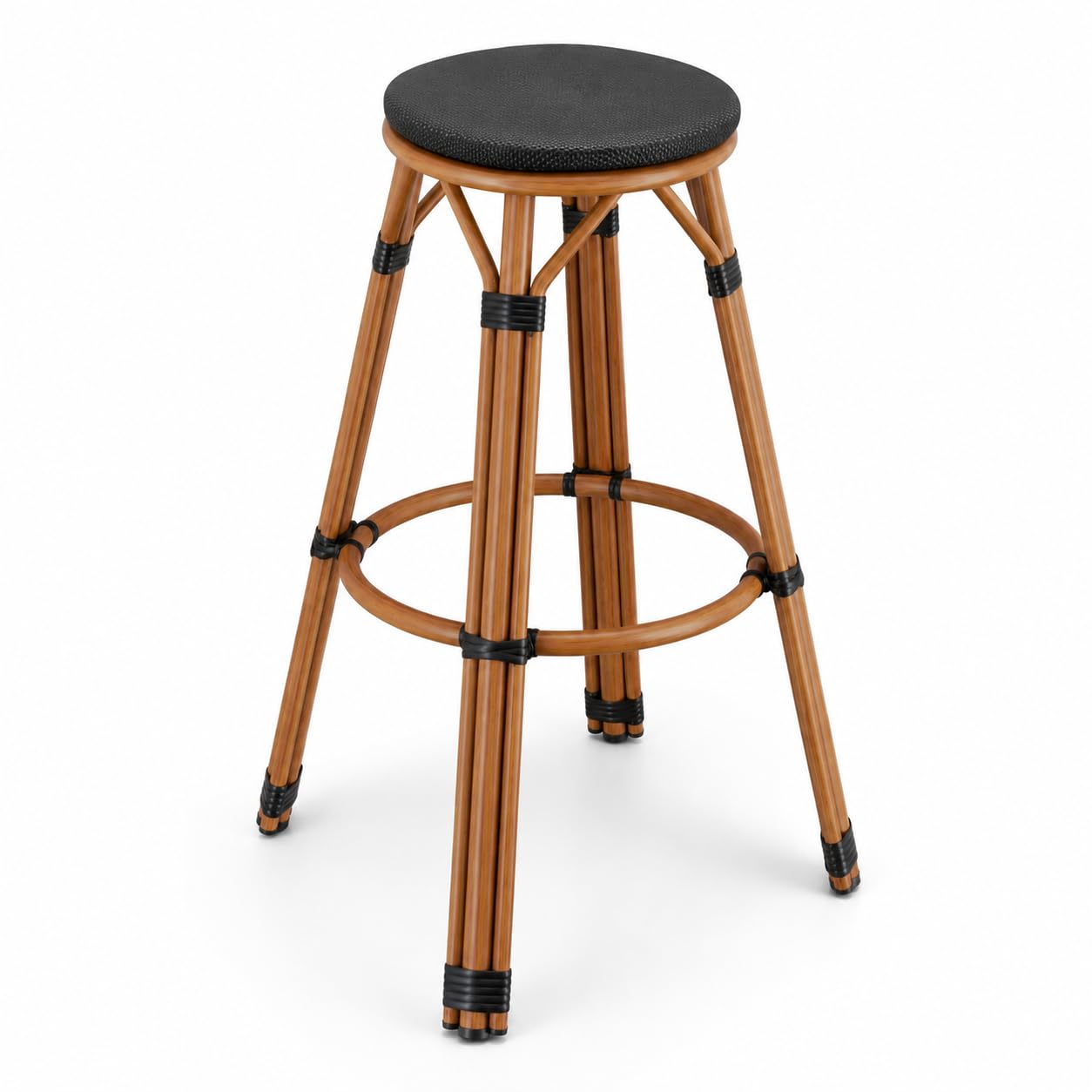 Glownary Bistro Backless Barstool, Black Teslin Net, Powder-Coated Aluminum Frame, 29.3 Inch Height, Stackable, Indoor Outdoor Use