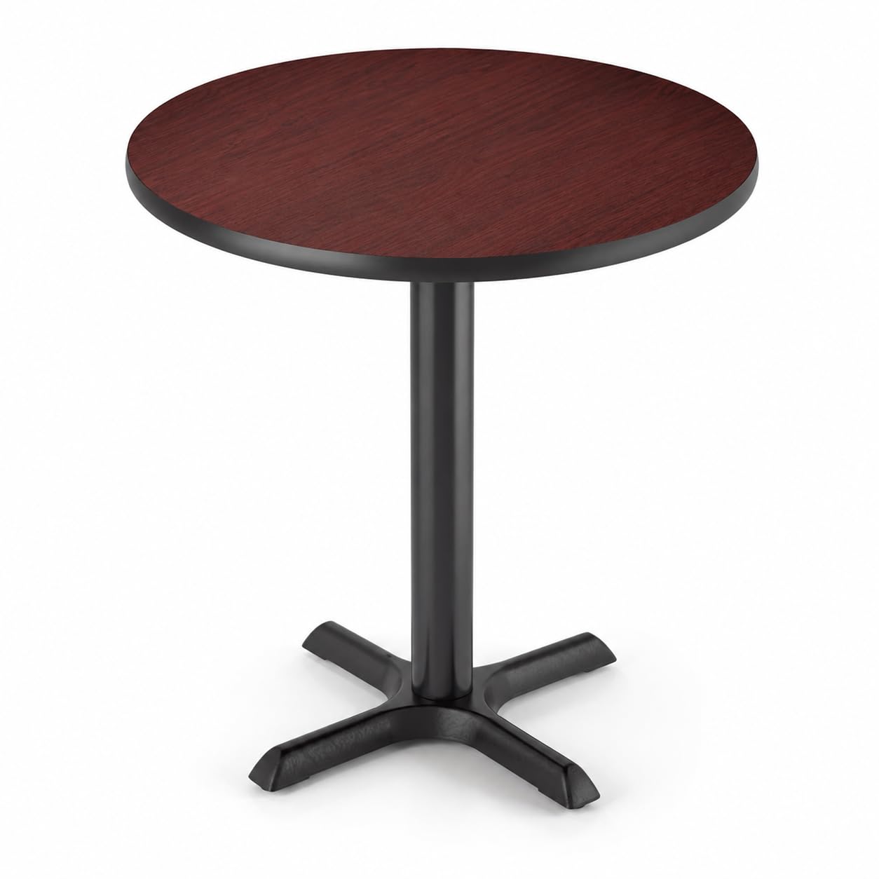 Glownary Round Reversible Table, Cherry/Black Laminate Top with Cast Iron Base, 30 Inch Diameter, Standard Height, Indoor Commercial Use, 3-4 Seating