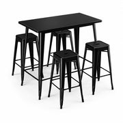 Glownary Alloy Rectangular Bar Height Table Set, Black Steel, 48x30 Inch Table with 4 Stackable Backless Barstools, Indoor Outdoor