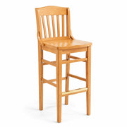 Glownary Natural Wood School House Bar Stool, Beechwood Frame, 44 Inch Height, 350 lb Capacity, Slat Back Design, Traditional Style, Indoor Use