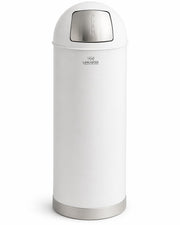 Glownary Round Metal Trash Can, White Powder-Coated, 15 Gallon with Push Door Lid, 36 x 13.75 Inch, Indoor Decorative Waste Receptacle