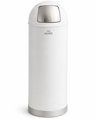 Glownary Round Metal Trash Can, White Powder-Coated, 15 Gallon with Push Door Lid, 36 x 13.75 Inch, Indoor Decorative Waste Receptacle
