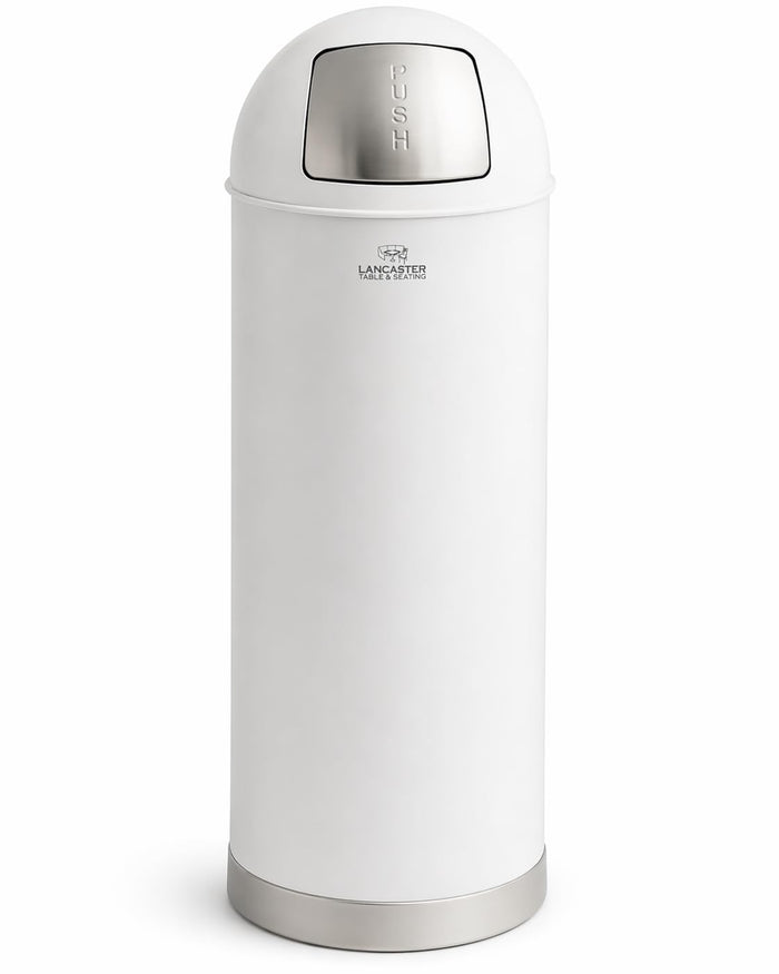 Glownary Round Metal Trash Can, White Powder-Coated, 15 Gallon with Push Door Lid, 36 x 13.75 Inch, Indoor Decorative Waste Receptacle