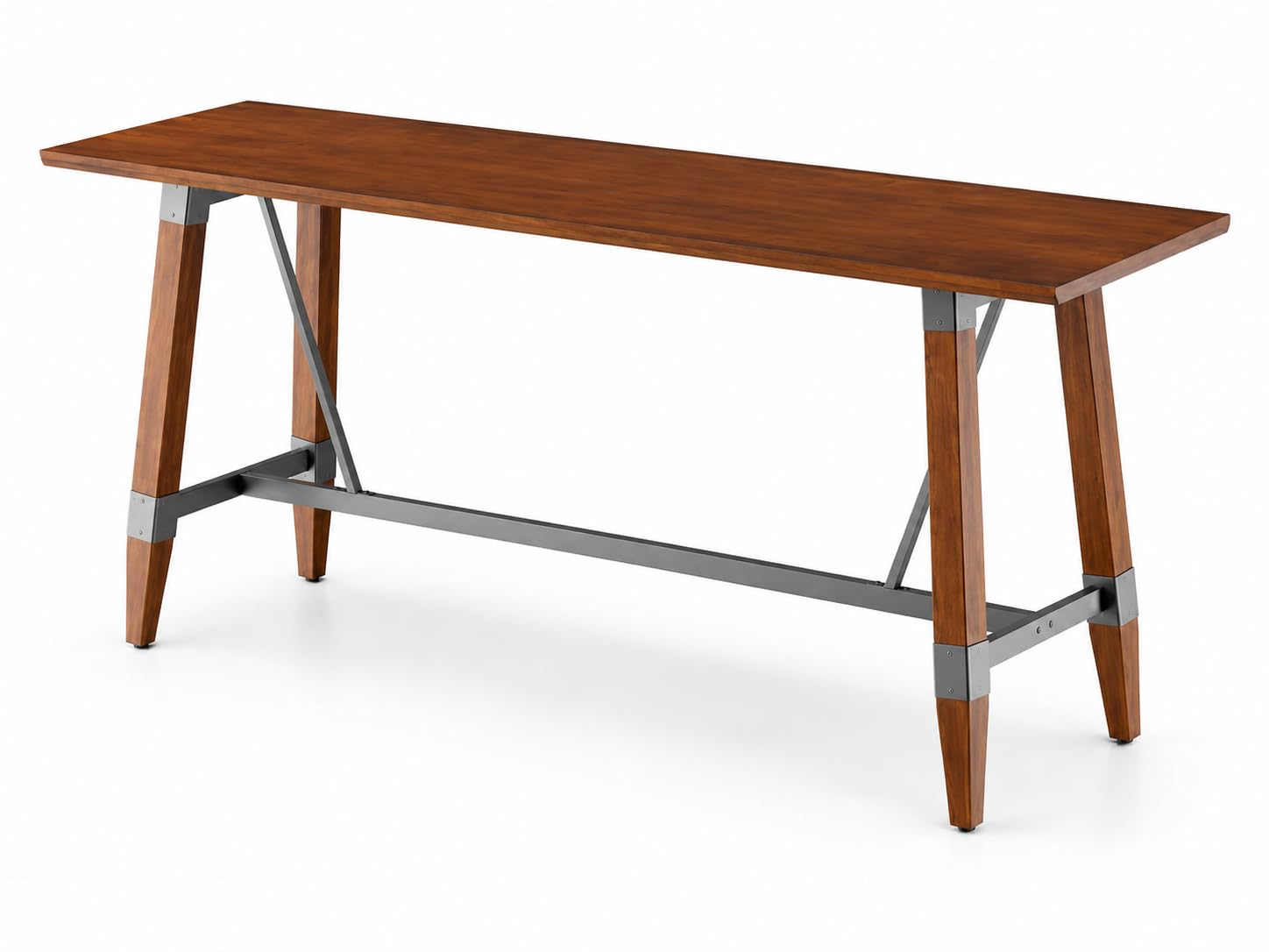 Glownary Industrial Solid Wood Live Edge Bar Height Table, Rustic Walnut, 30x96 Inch, Trestle Base, Indoor Dining, 8-10 Seating