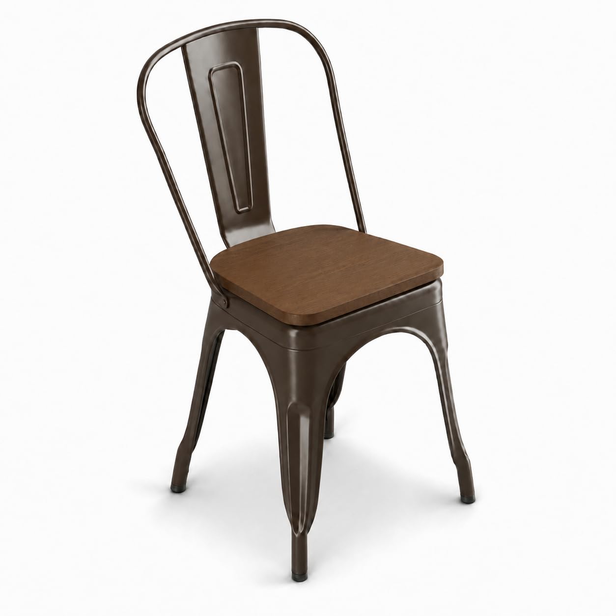 Glownary Alloy Copper Indoor Cafe Chair with Walnut Wood Seat, Metal Frame, 400 lb Capacity, Stackable, Industrial Modern Style