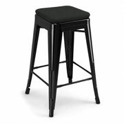 Glownary Alloy Backless Counter Height Stool, Onyx Black Steel with Magnetic Fabric Cushion, Indoor Outdoor, 16x16x24 Inches, 400 lb Capacity, Stackable