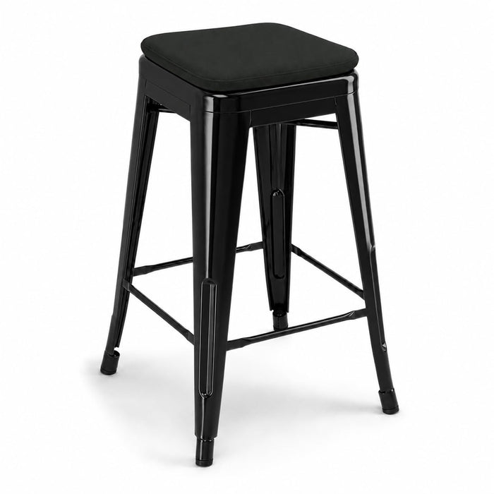 Glownary Alloy Backless Counter Height Stool, Onyx Black Steel with Magnetic Fabric Cushion, Indoor Outdoor, 16x16x24 Inches, 400 lb Capacity, Stackable