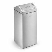 Glownary Stainless Steel Square Trash Can with Push Door Swing Lid, 14 Gallon Capacity, Silver, Indoor Use, 16x16x35.3 Inches