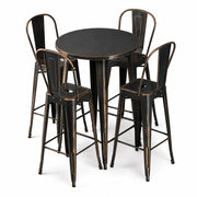Glownary Alloy Round Bar Height Table Set with 4 Cafe Barstools, Distressed Copper, Steel, 30 Inch, Indoor Outdoor Use