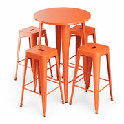 Glownary Alloy Round Bar Height Table Set, Amber Orange, Steel, 30 Inch, with 4 Stackable Backless Barstools, Indoor Outdoor