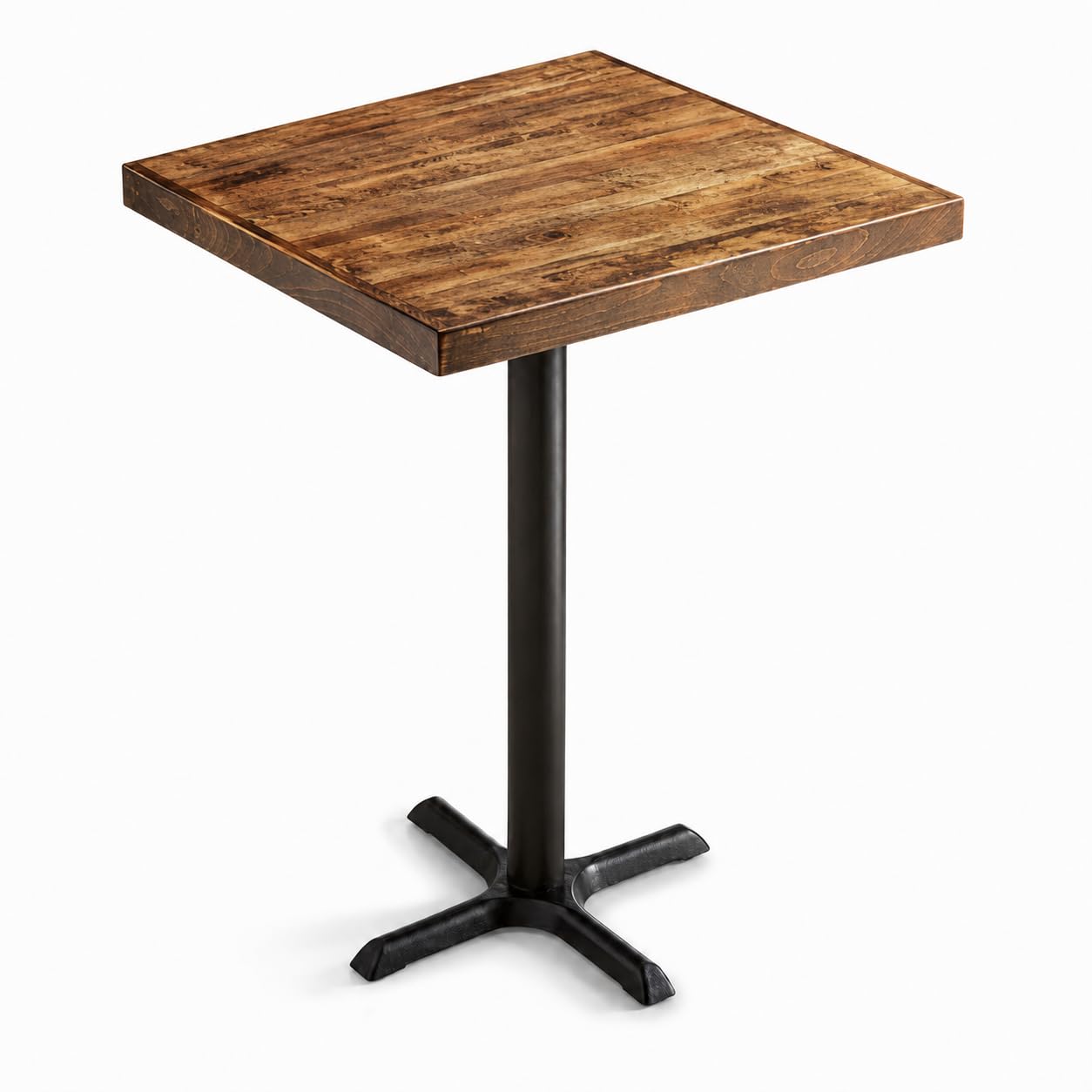 Glownary Square Bar Height Wood Butcher Block Table, Vintage Brown, Cast Iron Base, 30x30x43 Inches, 2-4 Seating Capacity