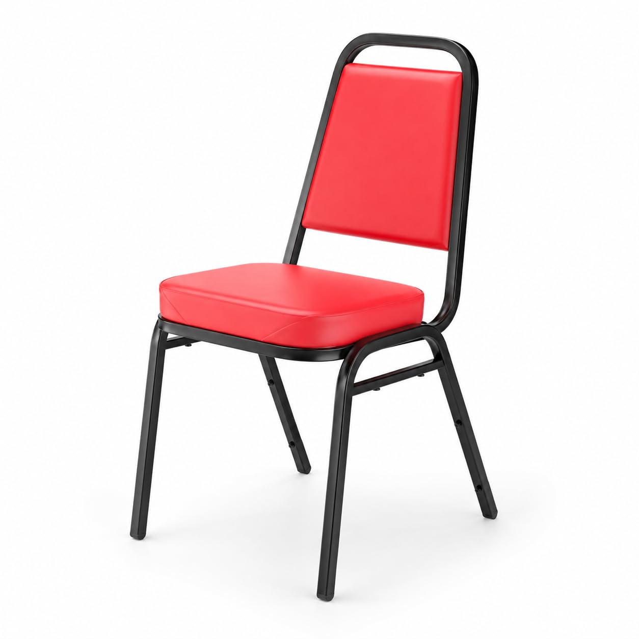 Glownary Red Stackable Chair, Padded Vinyl Seat with 2 Inch Cushion, Black Metal Frame, 17.5x20.5x34 Inches, for Indoor Breakroom Use