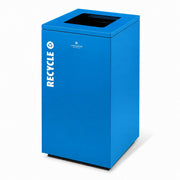 Glownary Square Steel Recycling Bin, Blue, 25 Gallon Capacity, Open Top Lid, Mixed Recyclables, Indoor Use, 19x19x32 Inches