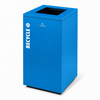 Glownary Square Steel Recycling Bin, Blue, 25 Gallon Capacity, Open Top Lid, Mixed Recyclables, Indoor Use, 19x19x32 Inches